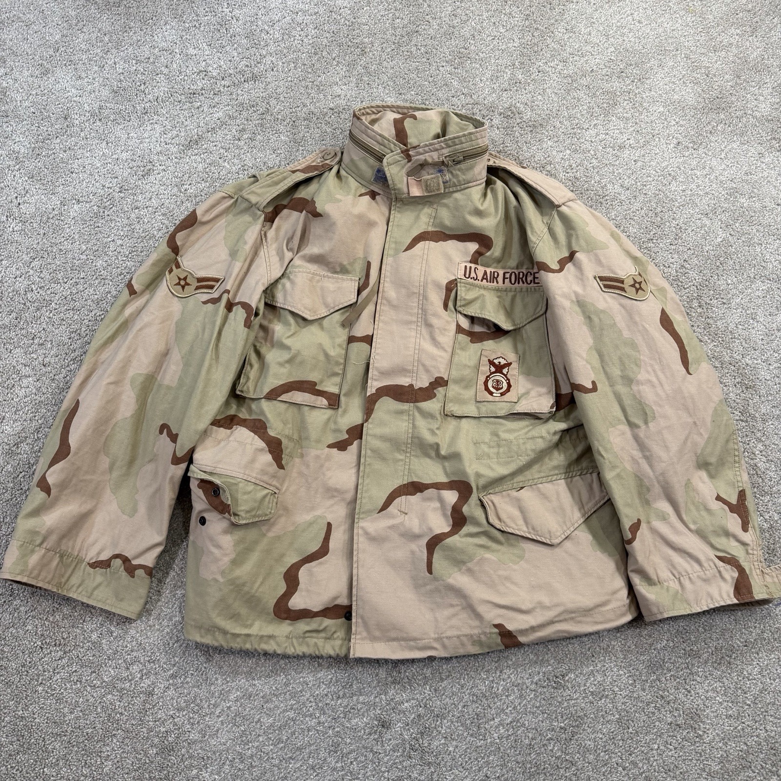 Us Air Force Desert Camouflage Cold Weather Parka Jacket Large Short Vtg Patches